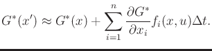 $\displaystyle G^*(x') \approx G^*(x) + \sum_{i = 1}^n \frac{\partial G^*}{\partial x_i} f_i(x,u) \Delta t .$