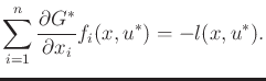 $\displaystyle \sum_{i = 1}^n \frac{\partial G^*}{\partial x_i} f_i(x,u^*) = -l(x,u^*) .$